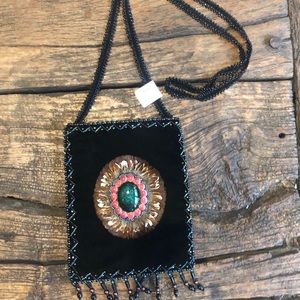 NEW Black Velvet Beaded Crossbody Bag purse